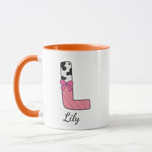 Custom Initial Name Mug | Pink Cow Letter  L (Left)