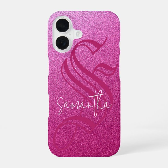 Custom Initial & Name Pink Glitter Iphone Case (Back)