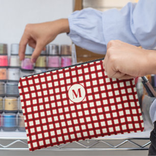 Custom Initial Name Red Gingham Girly Feminine Accessory Pouch