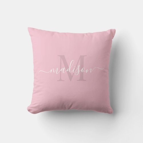 Custom Initial  Name Rose Quartz Pink Color  Throw Pillow