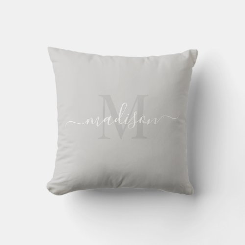 Custom Initial  Name Silver Grey Color  Throw Pillow