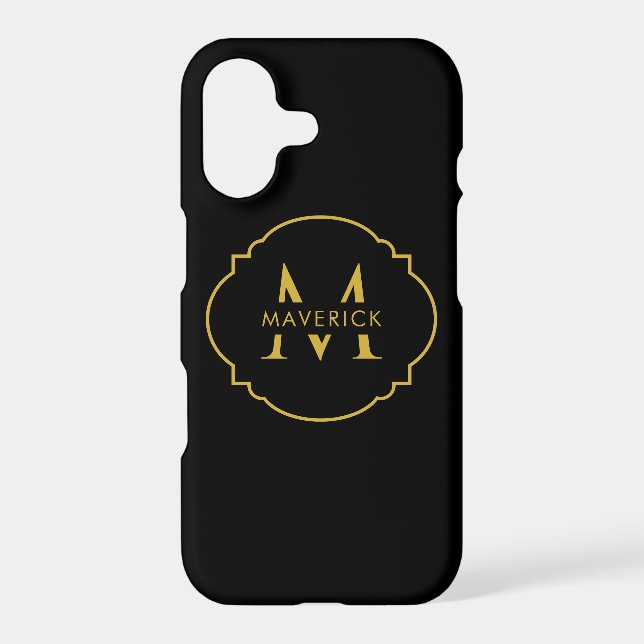 Custom Initial Name Stylish Travel Modern Black iPhone Case (Back)