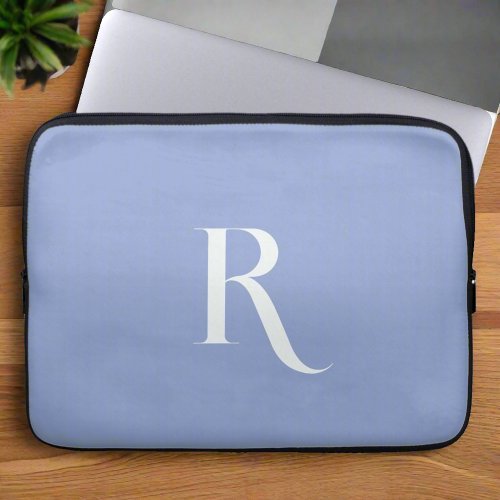 Custom Initial Name Unique Clean Typography Blue  Laptop Sleeve
