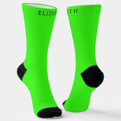 Custom Initial  Name with Neon Green Color Socks