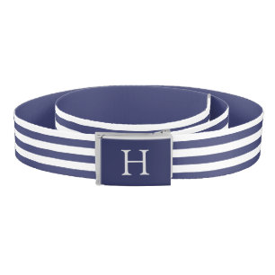 Custom Initial Nautical Navy Blue and White Belt