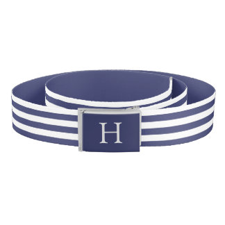 Custom Initial Nautical Navy Blue and White Belt