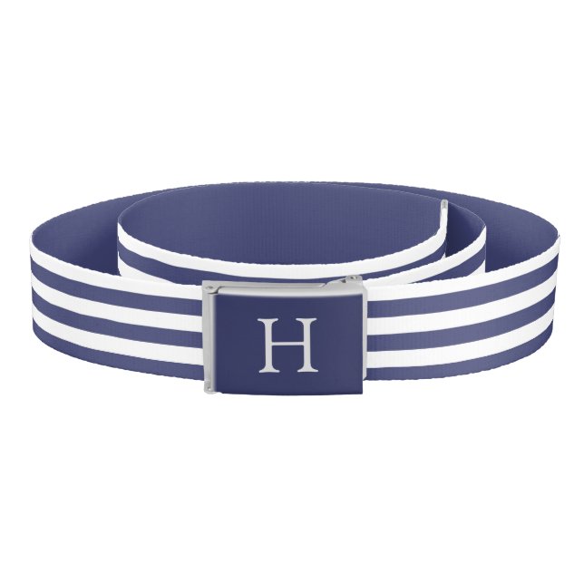 Custom Initial Nautical Navy Blue and White Belt (Coil)
