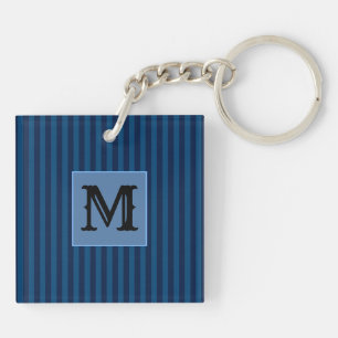 Custom Initial, Navy Blue Stripes Acrylic Keychain