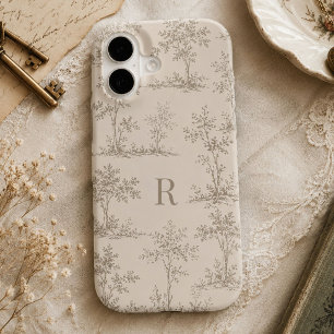 Custom Initial Neutral Beige Toile Wallpaper Style iPhone 17 Case