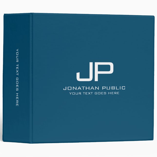 Custom Initial Ocean Blue Template Monogrammed 3 Ring Binder (Front/Spine)