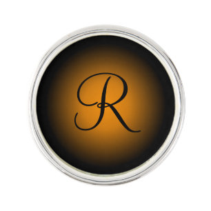 Custom initial orange black fade lapel pin