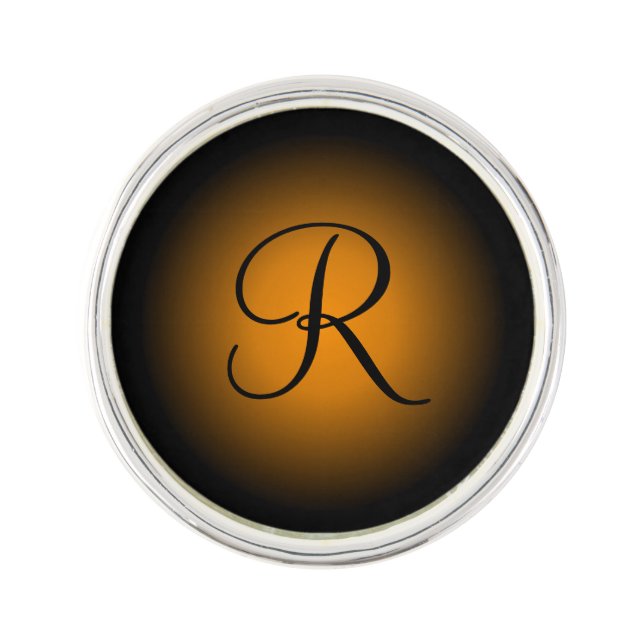 Custom initial orange black fade lapel pin (Front)