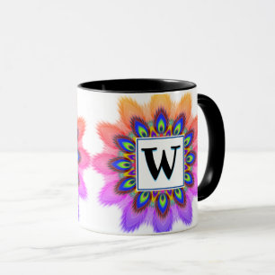 Custom initial PEACOCK coffee mug Mandala pattern