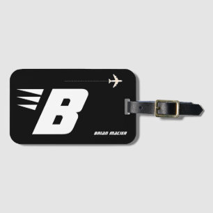 custom initial, personalized monogram black luggage tag