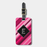 [ Thumbnail: Custom Initial + Pink/Magenta Stripes Pattern Luggage Tag ]