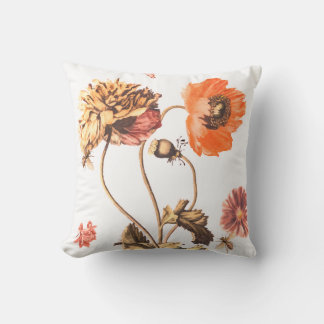 CUSTOM INITIAL POPPIES COTTON RETRO Throw Pillow