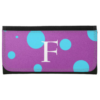 Custom Initial Purple and Blue Polka Dot Wallet