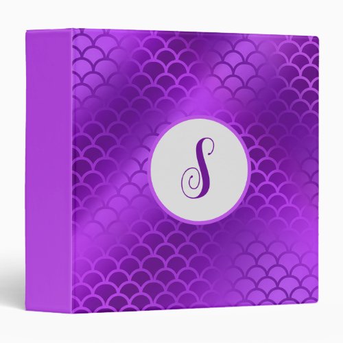 Custom initial purple mermaid scales pattern 3 ring binder