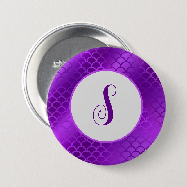 Custom initial purple mermaid scales pattern button (Front & Back)
