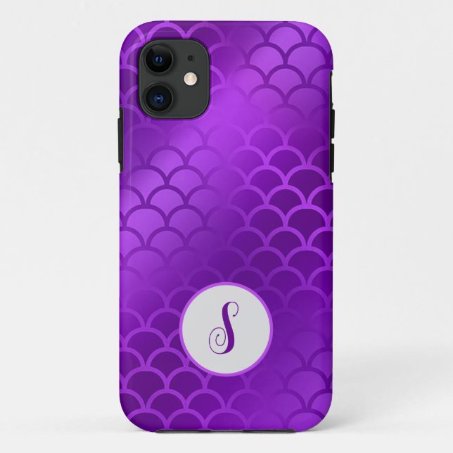Custom initial purple mermaid scales pattern Case-Mate iPhone case (Back)