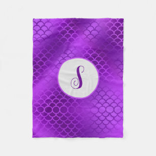 Custom initial purple mermaid scales pattern fleece blanket