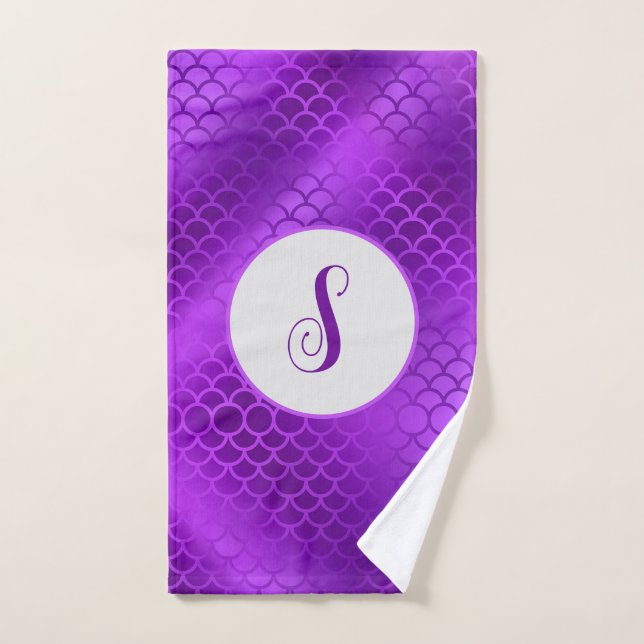 Custom initial purple mermaid scales pattern hand towel  (Hand Towel)