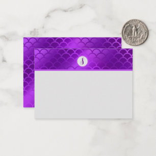 Custom initial purple mermaid scales pattern note card
