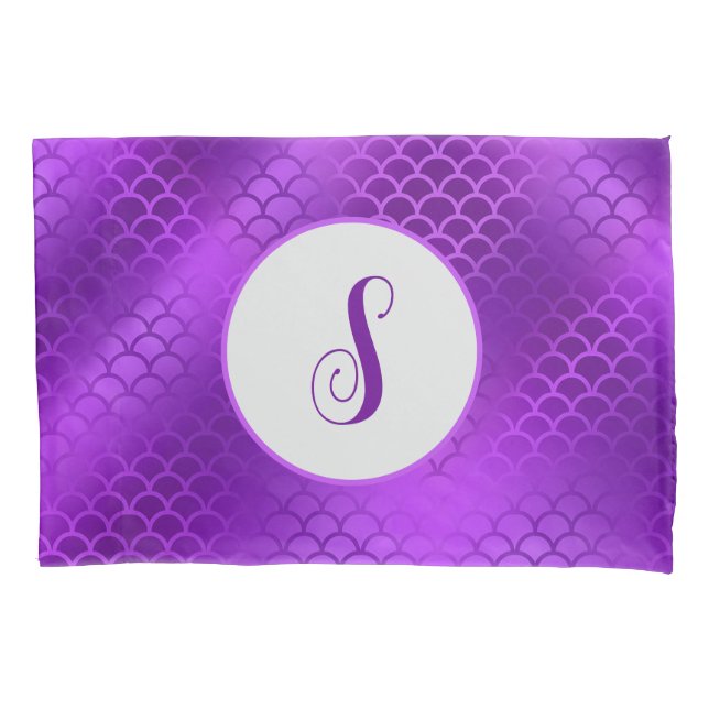Custom initial purple mermaid scales pattern pillow case (Front)
