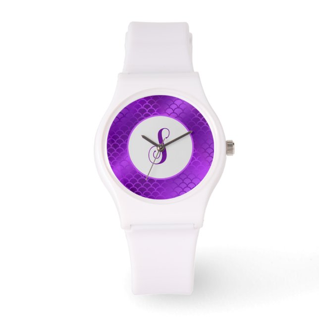 Custom initial purple mermaid scales pattern watch (Front)