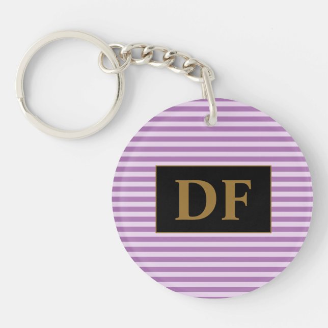 Custom Initial Purple Stripes Keychain (Front)