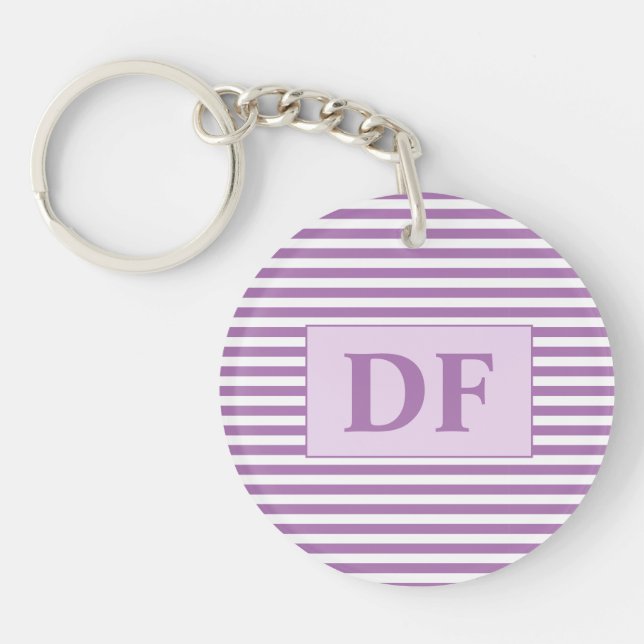 Custom Initial Purple/White Stripes Keychain (Front)
