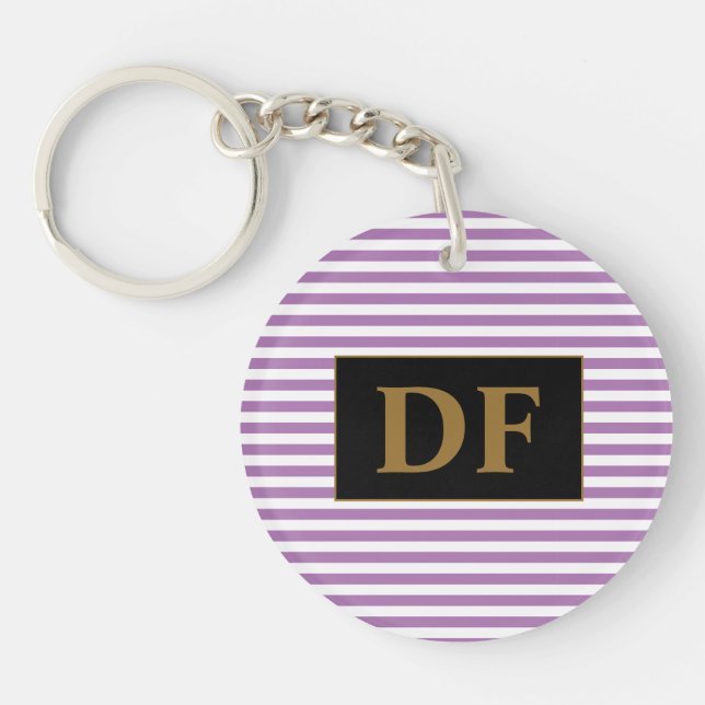 Custom Initial Purple/White Stripes Keychain (Front)