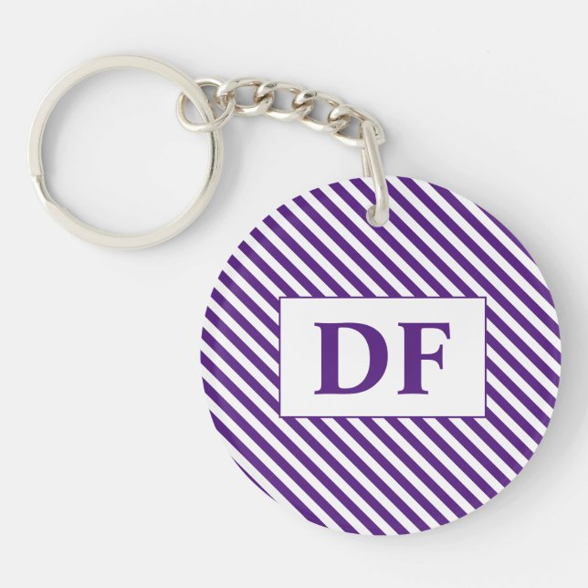 Custom Initial Purple/White Stripes Keychain (Front)