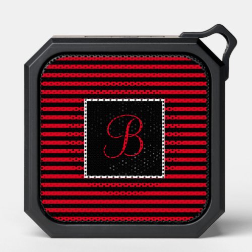 Custom Initial Red and Black Striped Bluetooth Speaker