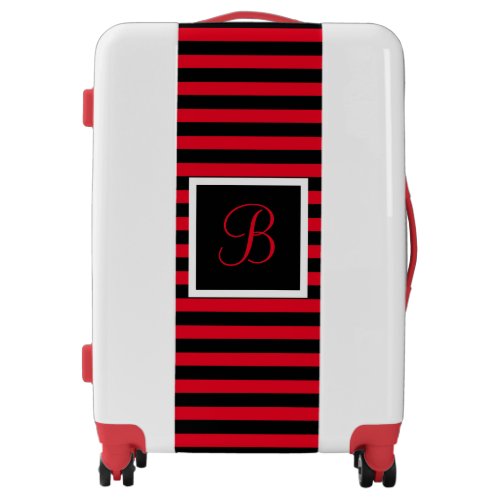 Custom Initial Red and Black Striped Luggage