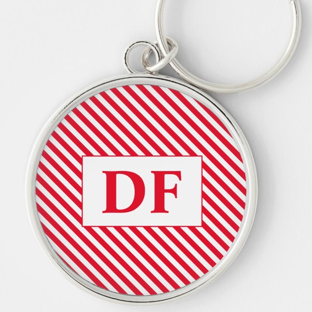 Custom Initial Red/White Stripes Keychain (Front)