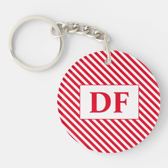 Custom Initial Red/White Stripes Keychain (Front)