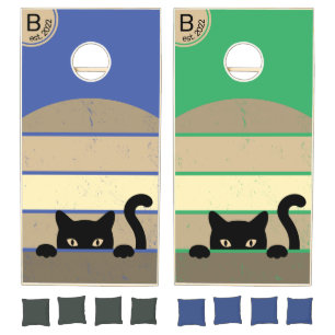 Custom Initial Retro Black Cat Cornhole Set