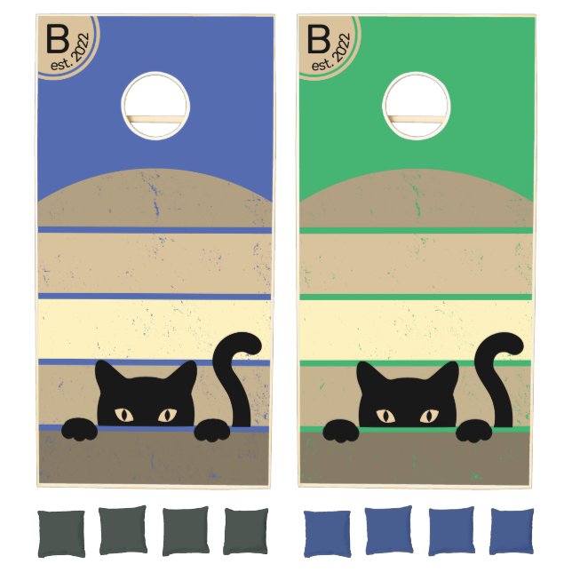 Custom Initial Retro Black Cat Cornhole Set (Set)