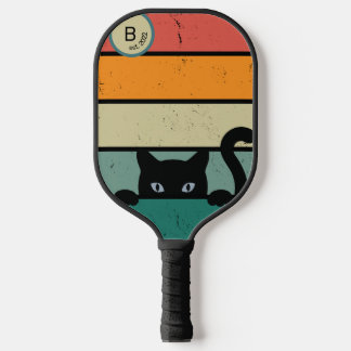 Custom Initial Retro Black Cat Pickleball Paddle