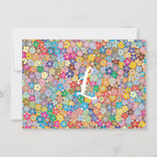 Custom Initial Retro Floral Flat Note Card