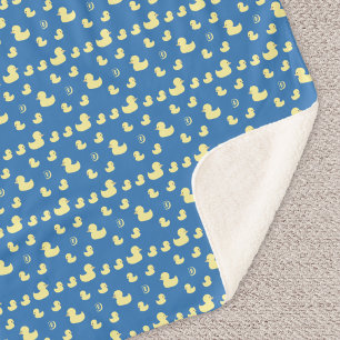 Custom Initial Rubber Duck Pattern Blue Baby Kid Sherpa Blanket