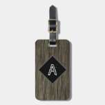 [ Thumbnail: Custom Initial + Rustic Wood Look Pattern Luggage Tag ]