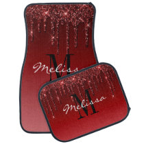 Custom Initial Script Glitter Drip Burgundy Red Car Floor Mat Custom Initial Script Glitter Drip Burgundy Red Car Floor Mat