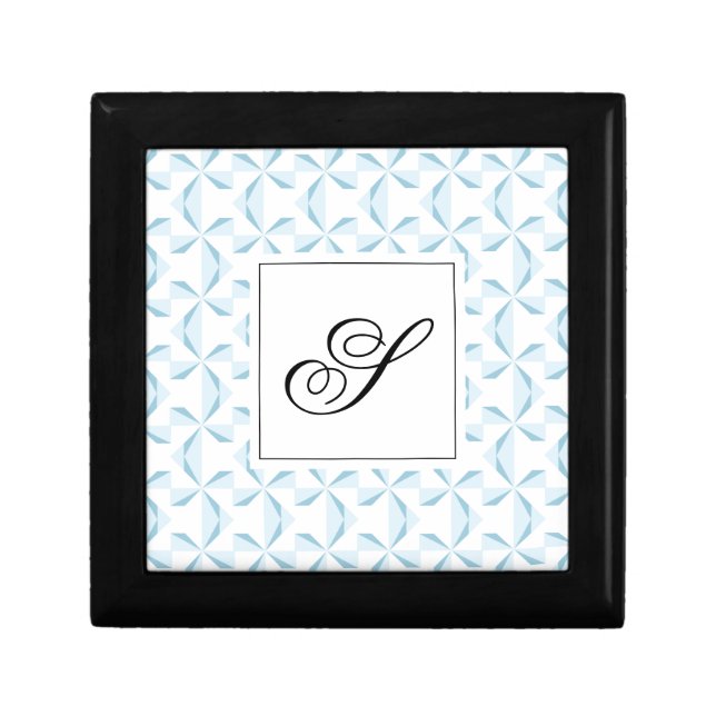 Custom Initial Sky Blue Pinwheels Jewelry Box (Front)