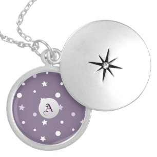 Custom Initial Starry Purple Monogram Art Silver Plated Necklace