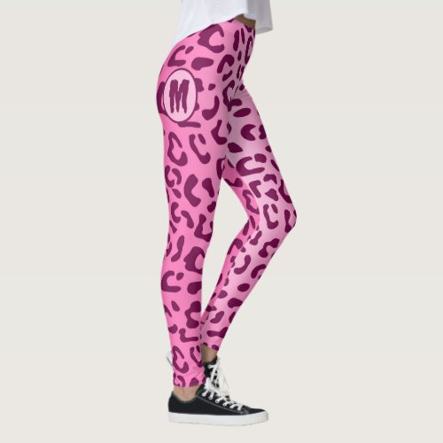 Custom Initial Stylish Pink Leopard Print Leggings