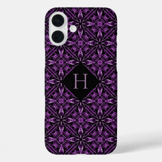 Custom Initial Victorian Purple Fractal Pattern iPhone 16 Plus Case