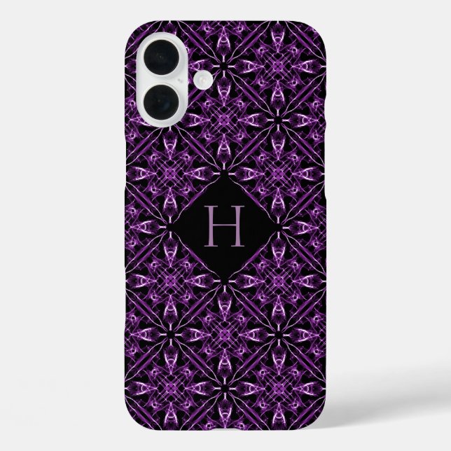Custom Initial Victorian Purple Fractal Pattern Case-Mate iPhone Case (Back)