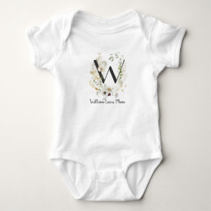 Custom Initial W With Soft colour Wild flowers Bab Baby Bodysuit